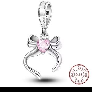 Sterling Silver Bow Pendant with Pink Heart